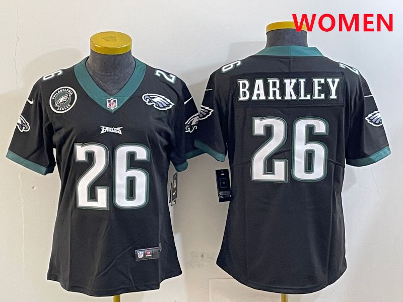 Women Philadelphia Eagles 26 Barkley Black Second generations 2025 Nike Vapor Limited NFL Jersey style 3